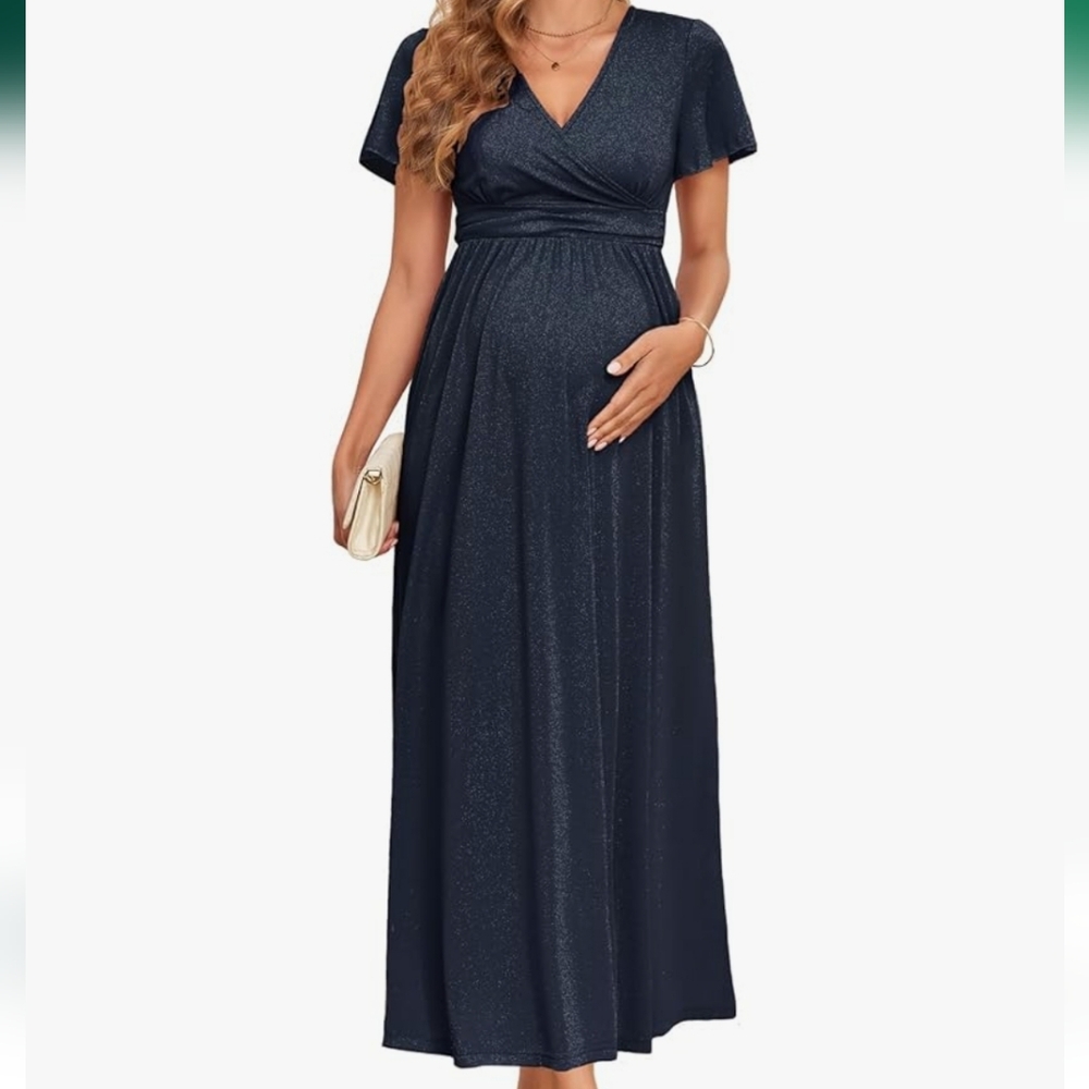 Elegant Navy Blue Maternity Dress